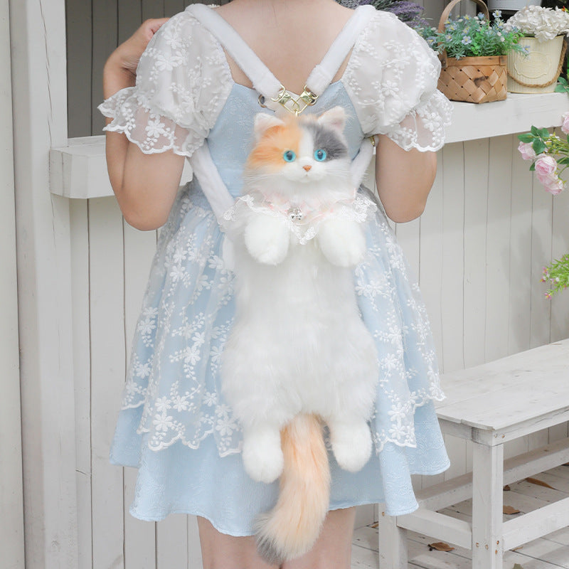 Realistic Calico Cat Plush Backpack