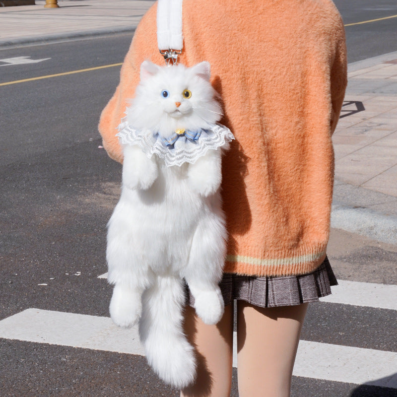 aizhe kids backpack white cat Heterochromatic White Cat Simulated Backpack – Bion Toy